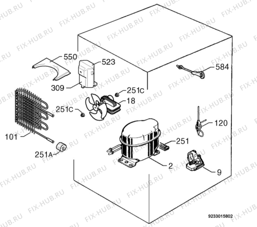 Взрыв-схема холодильника Brandt USA1401E - Схема узла Cooling system 017